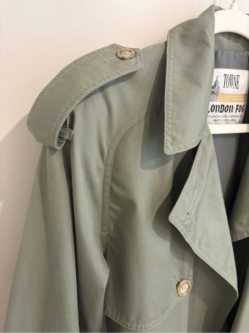 VNTG London Fog Olive Belted Double-Breasted Trench Coat Classic Capsule Minimal - Picture 10 of 14
